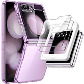 JETech 3 in 1 Case for Samsung Galaxy Z Flip 5 with 2-Pack Tempered Glass Front Screen Protector, Crystal Transparent Hard PC Shell Protective Phone Cover (Purple)